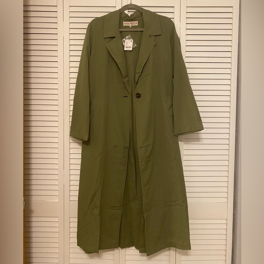 Free People Women's Olive Green Long Sleeve Duster Jacket
